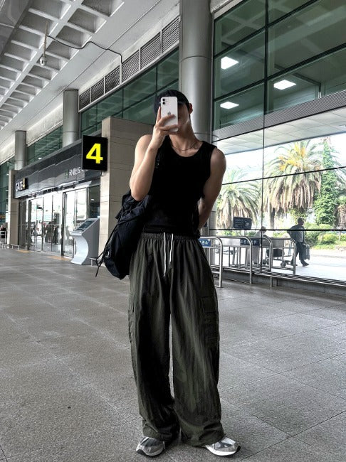 nylon cargo string pants