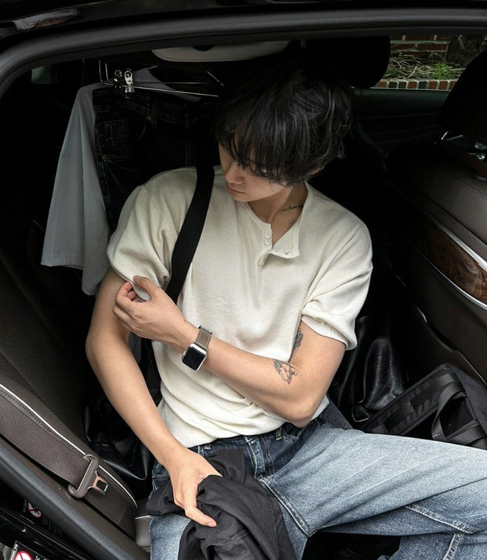 Ocean Henley Short Sleeve Knit