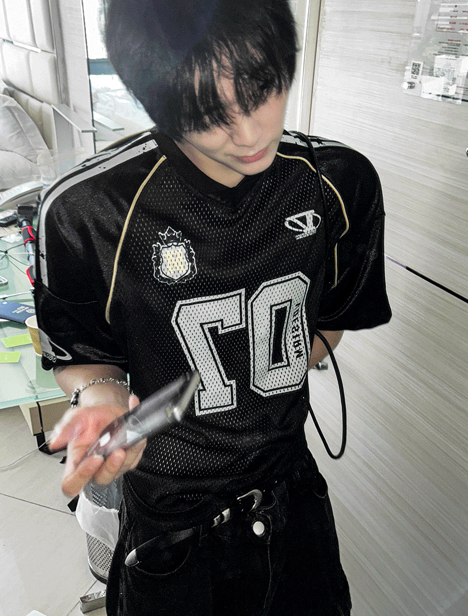 Matte Black & Silver White Track Short-Sleeve Tee