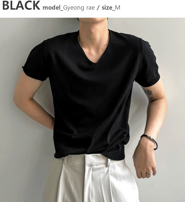 Ice Tencel V-Neck Short Sleeve Knit