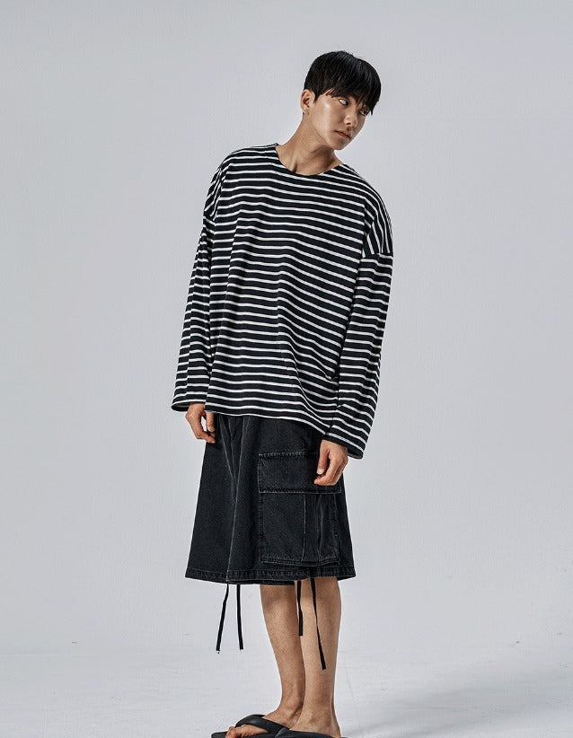 Shallow Stripe Oversized Long Sleeve Tee
