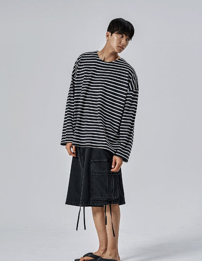 Shallow Stripe Oversized Long Sleeve Tee