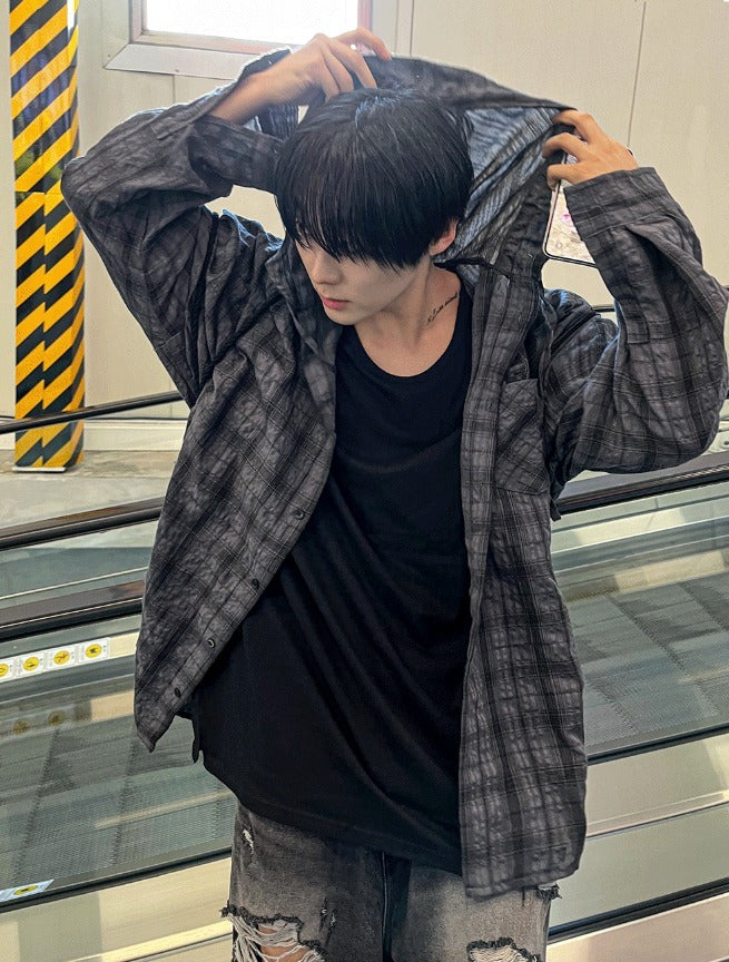 Aaron Linen Checke Hooded Shirt