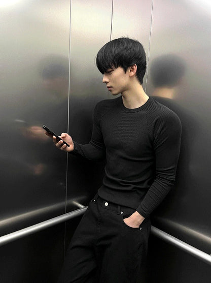Muscle Fit Raglan Ribbed Knit