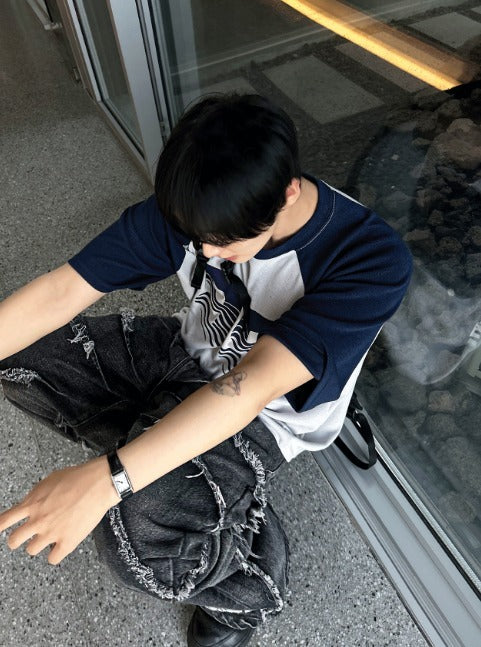torando cut-off wide denim pants