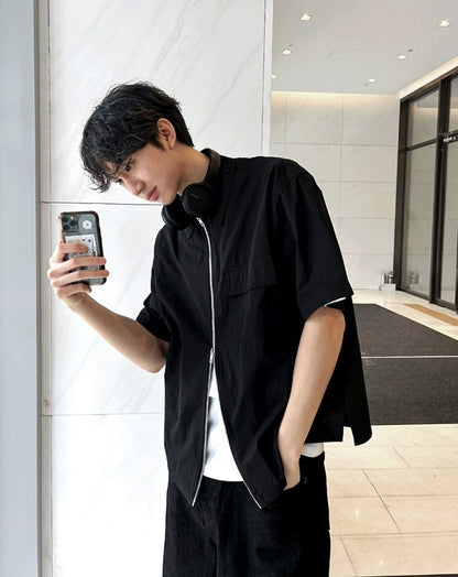 Flare Short Sleeve Zip-Up