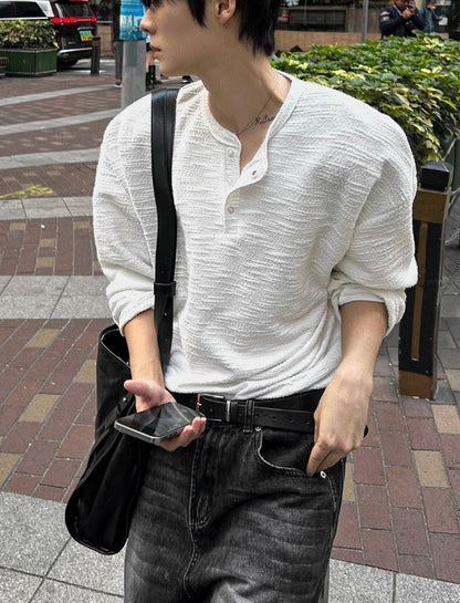 Tweed Henry Neck Long-Sleeved T-Shirt