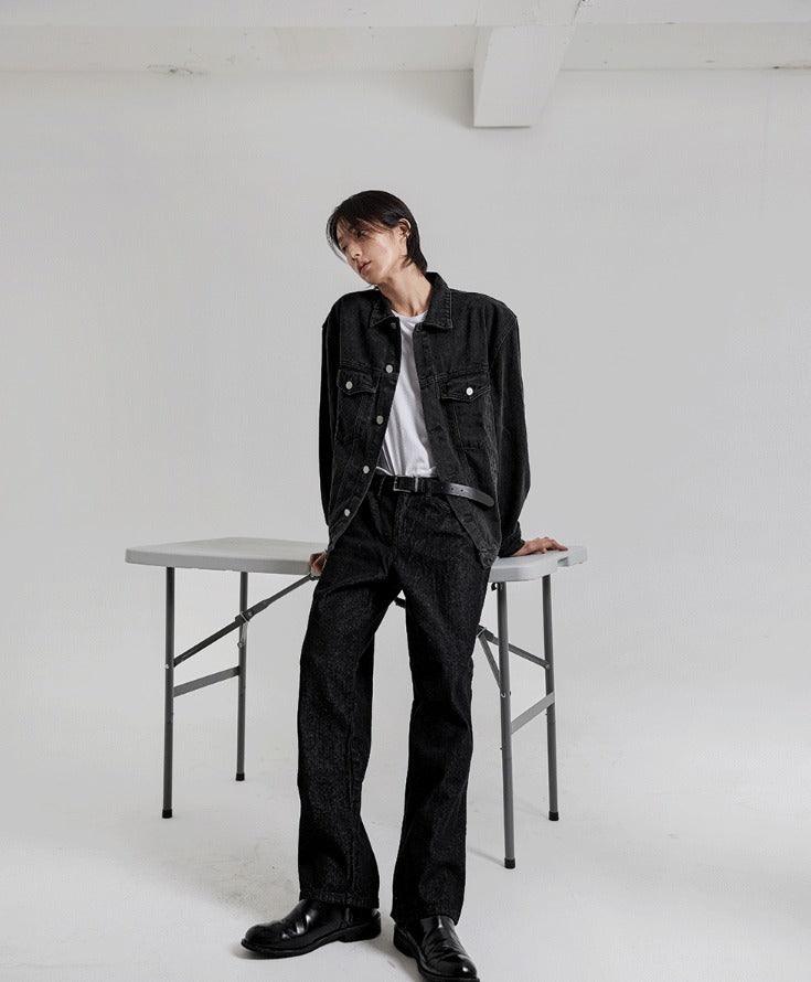 normal black wide denim pants