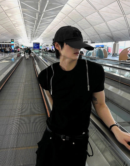 Shoulder Zipper Deep Black Banpal T-shirt