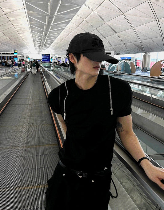 Shoulder Zipper Deep Black Banpal T-shirt