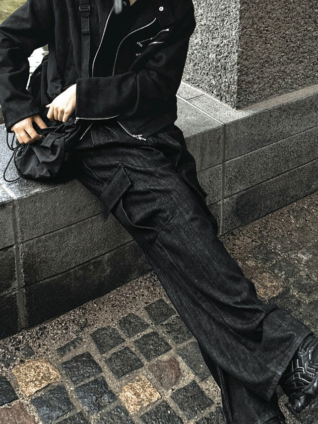 Two tuck washed wide cargo denim