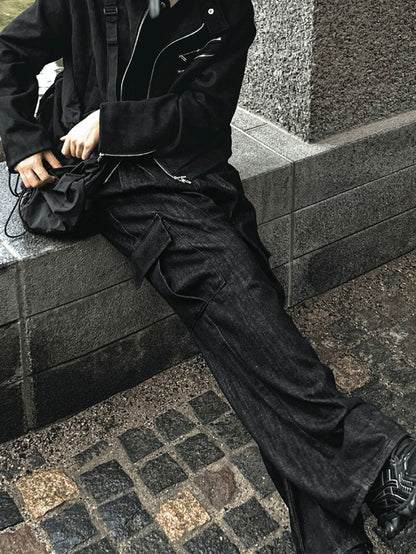 Two tuck washed wide cargo denim