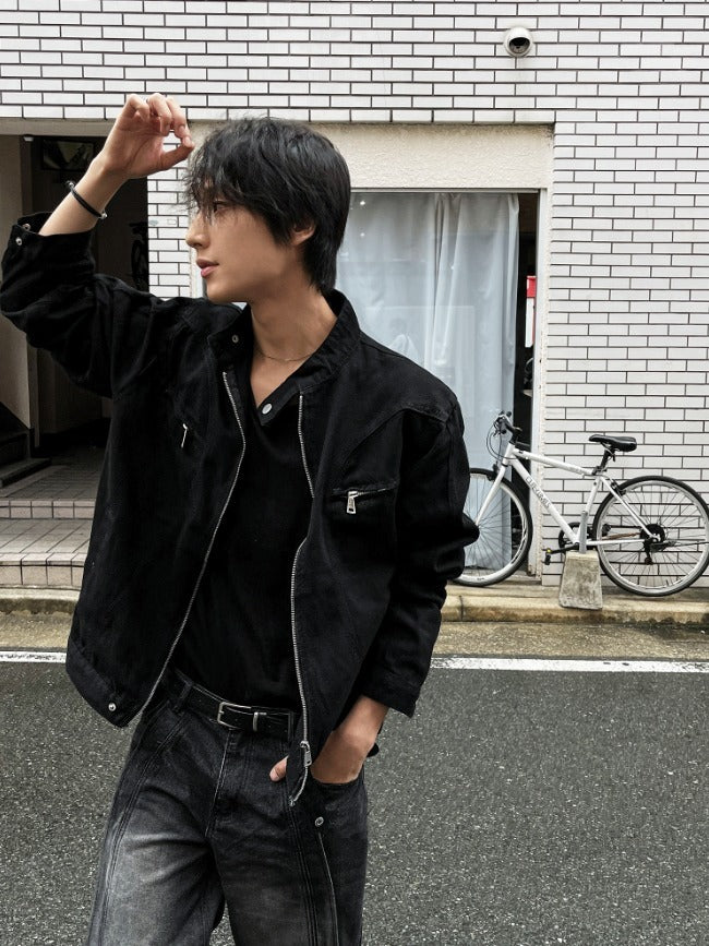 vintage curve slit denim jacket