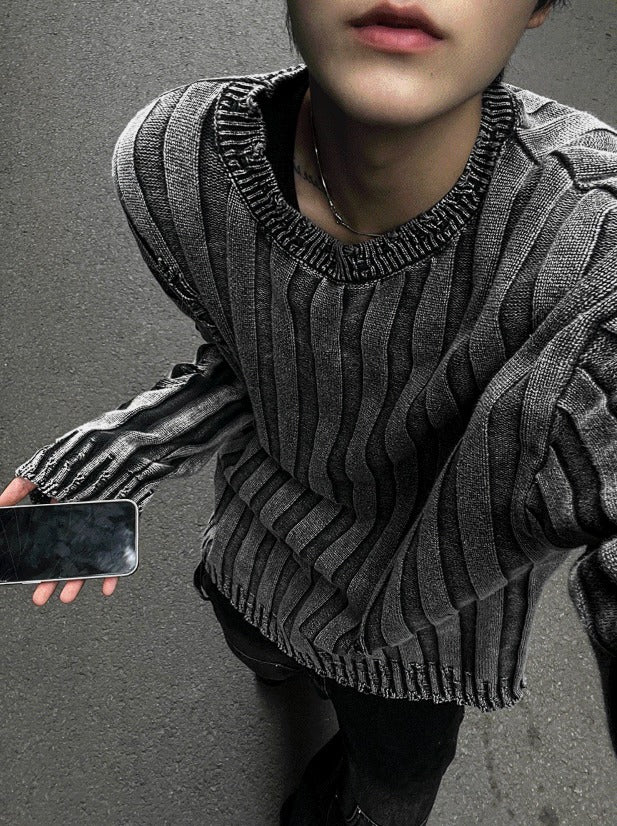 Dying Pigment Wash V-Neck Knitwear