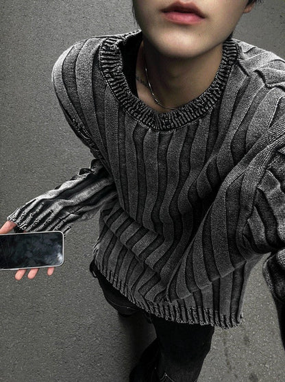 Dying Pigment Wash V-Neck Knitwear