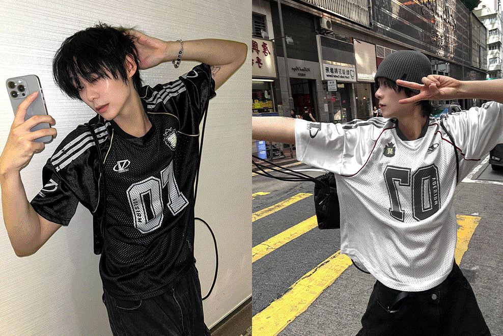 Matte Black & Silver White Track Short-Sleeve Tee