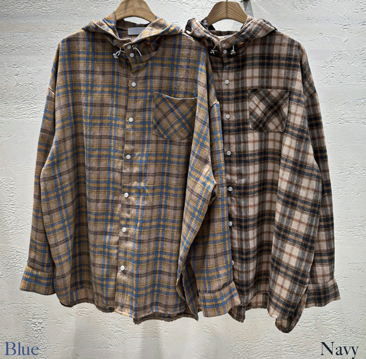 lable hood check shirt