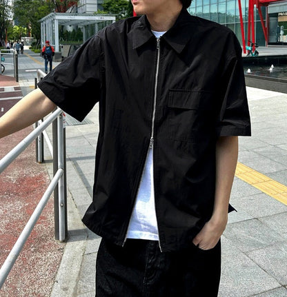 Flare Short Sleeve Zip-Up