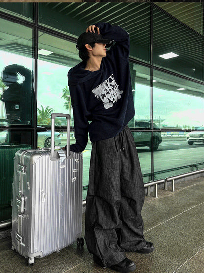 Deep Black Smoke Wide Denim Pants