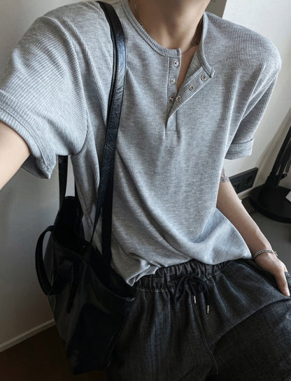 Rashkan Waffle Henley Neck Short Sleeve