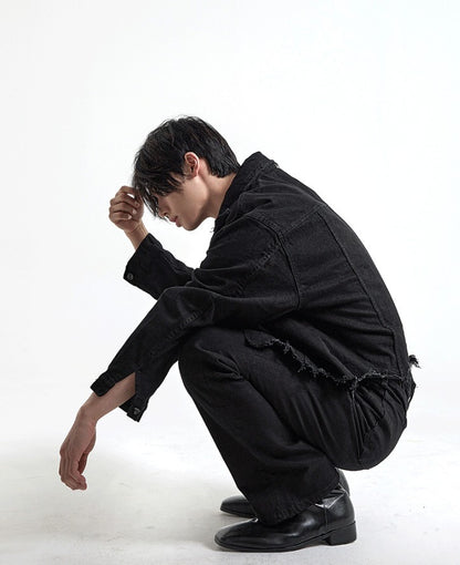 Damage Over Black Denim Jacket