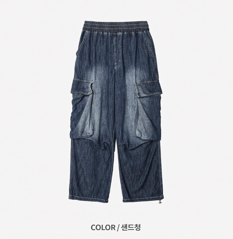 Summer Cool Cargo Banding Denim Pants