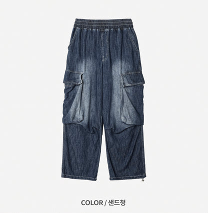 Summer Cool Cargo Banding Denim Pants