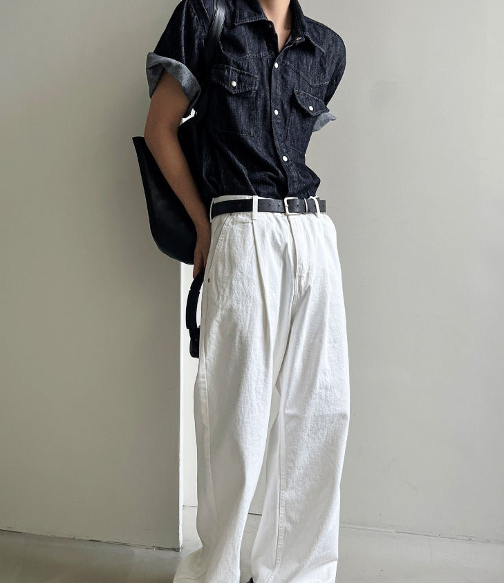 Western summer denim short-sleeved shirt