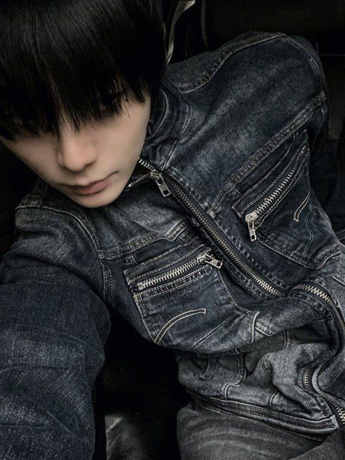 LaPett Vintage China Neck Denim Jacket