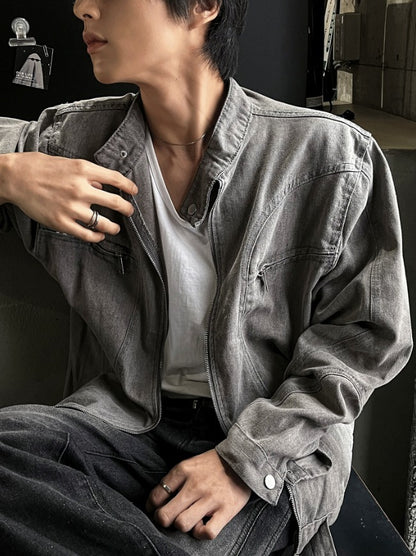 vintage curve slit denim jacket