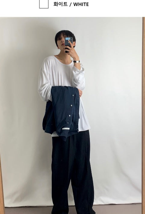 loose peach U-neck Tee