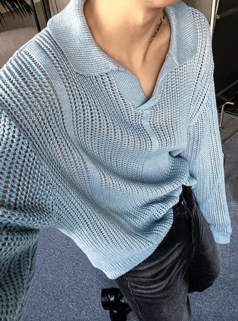 Open Collar Mesh Knit