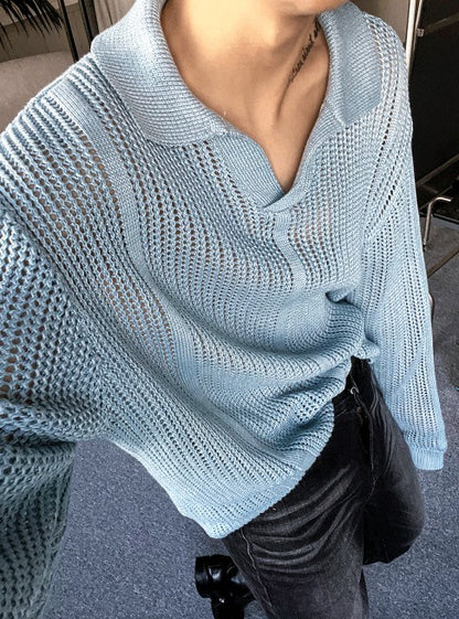 Open Collar Mesh Knit
