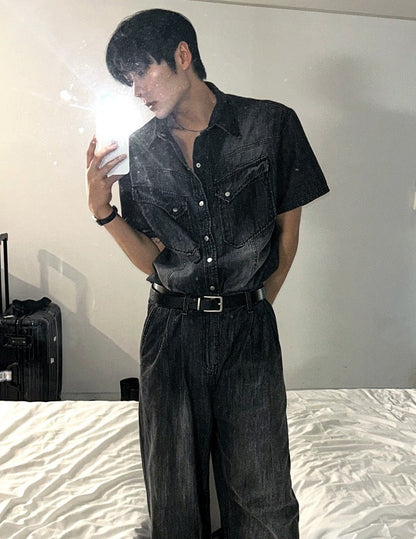 Cool Washing Pintuck Linen Denim Pants