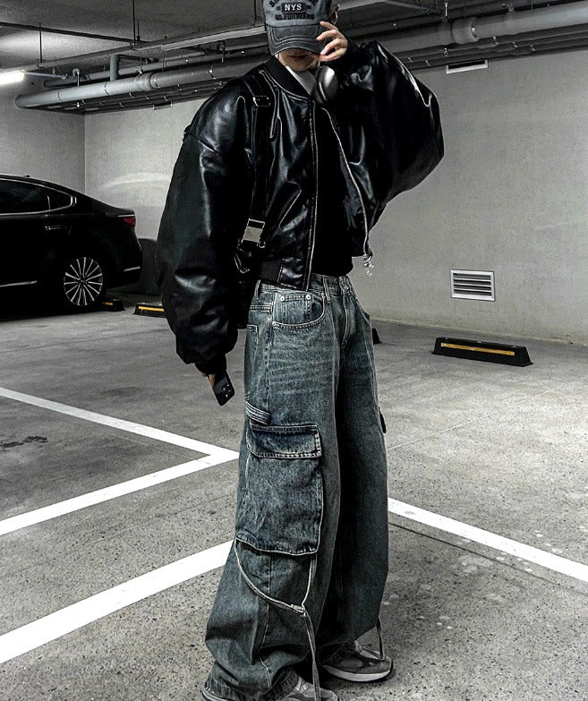 Dominic Vegan Leather Cropped Bomber Jacket