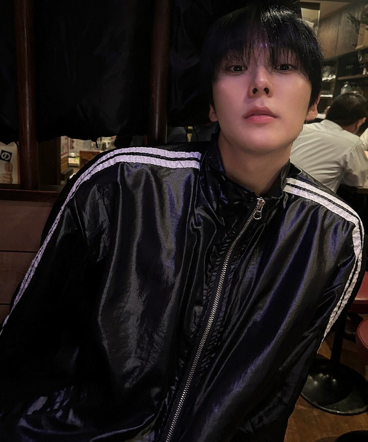 glossy track windbreaker