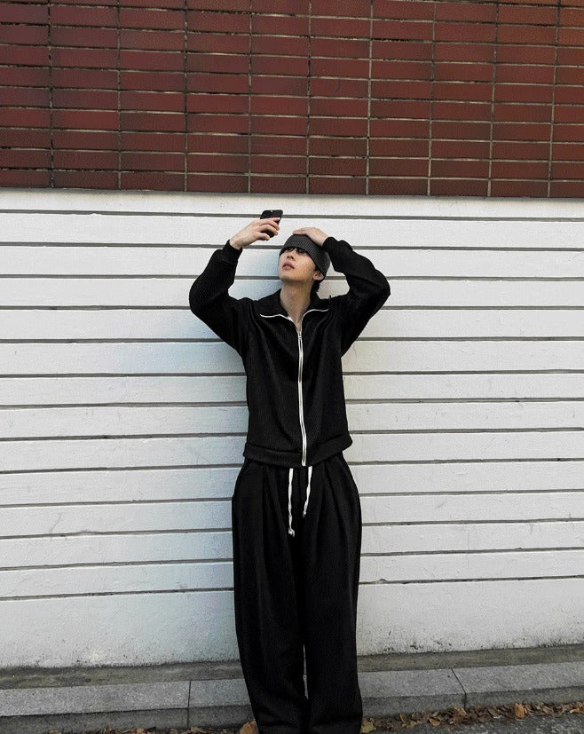 high-neck ribbed zip-up