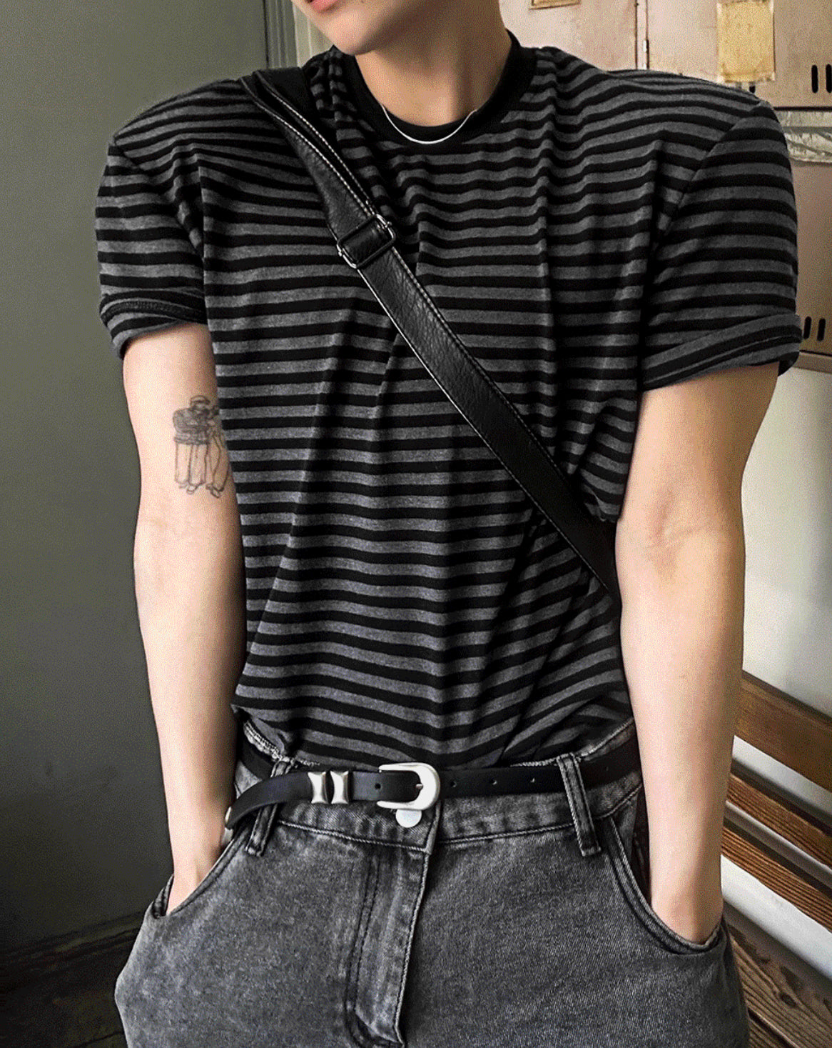 Black & Charcoal Striped Short Sleeve