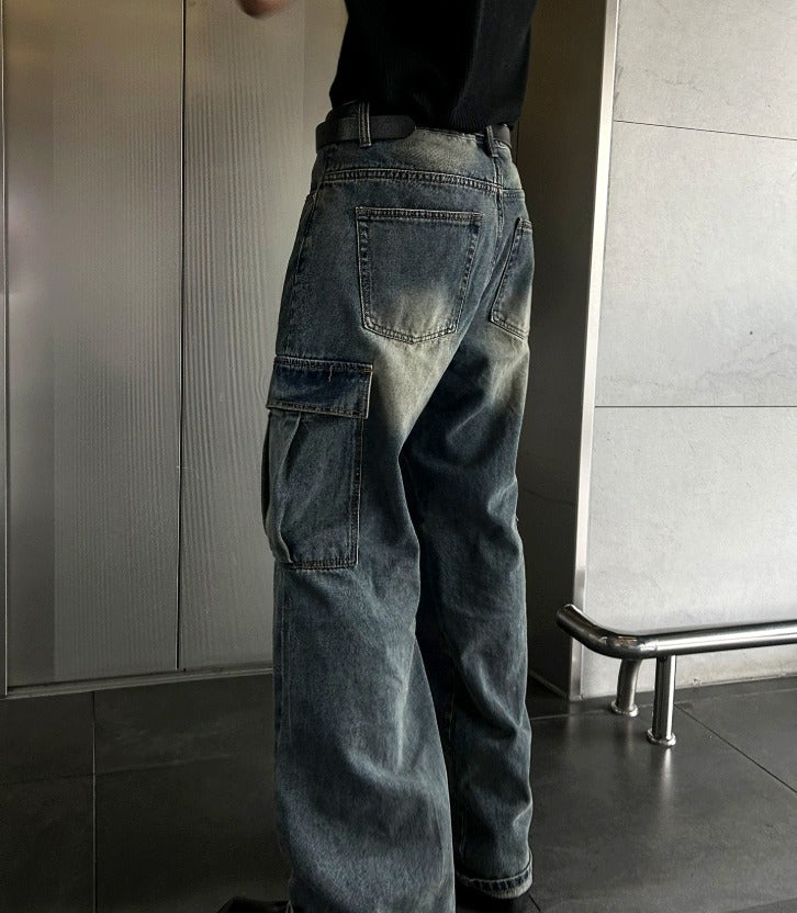 New Jeans Wide Cargo Pocket Denim Pants