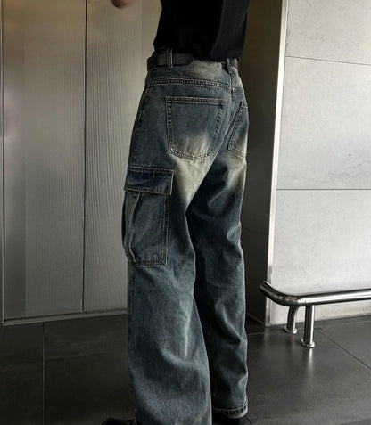 New Jeans Wide Cargo Pocket Denim Pants