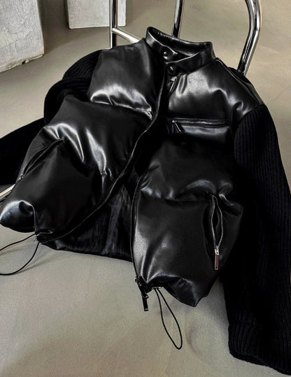 Deep Black Knit Leather Padding