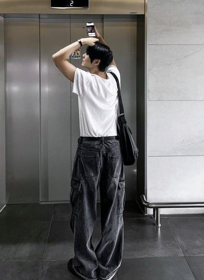 New Jeans Wide Cargo Pocket Denim Pants