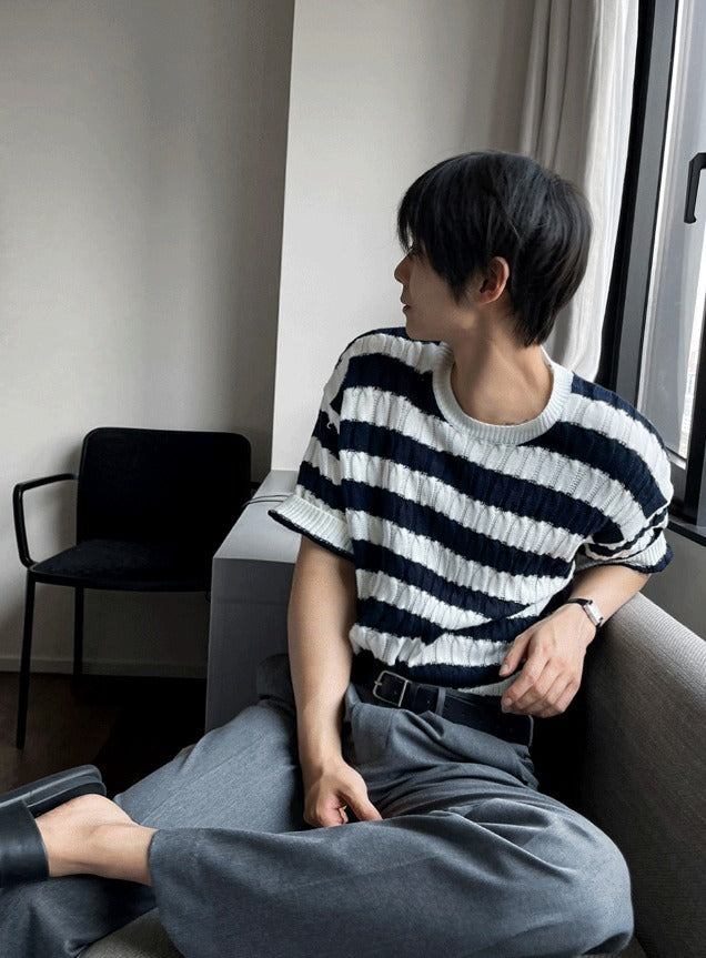 Baron Cable Stripe Short Sleeve Knit