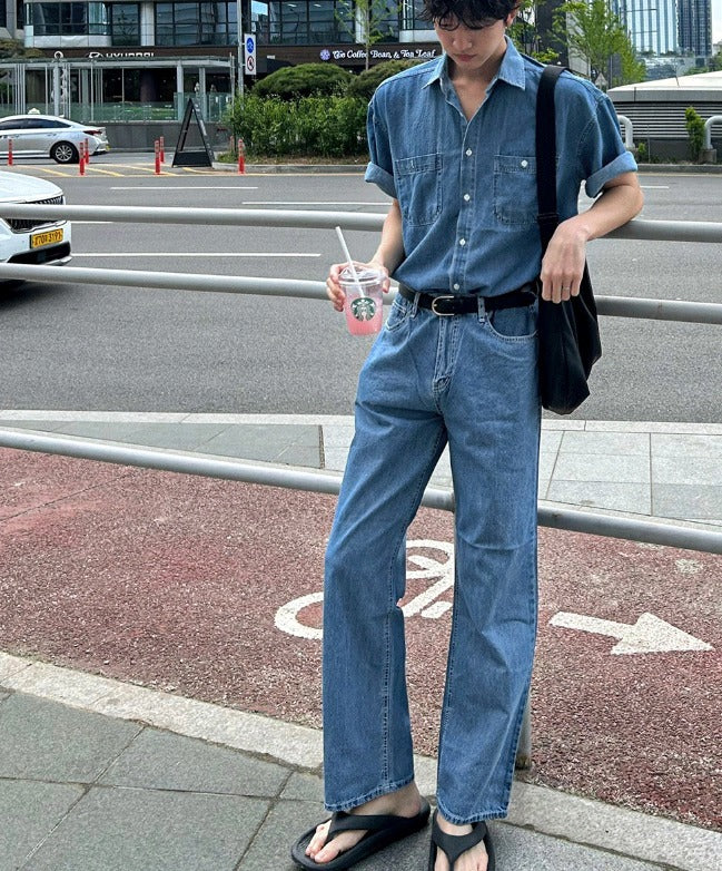 Summer Semi-Wide Denim Pants