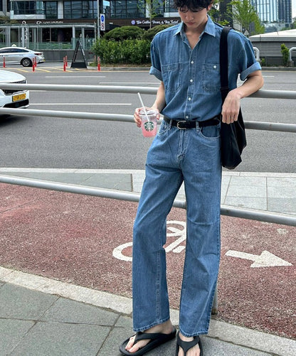 Summer Semi-Wide Denim Pants