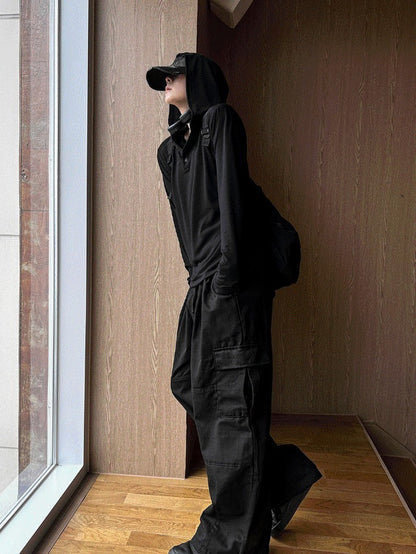 Henley Neck Hood Long-sleeve