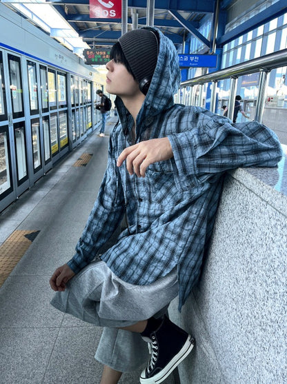 Aaron Linen Checke Hooded Shirt