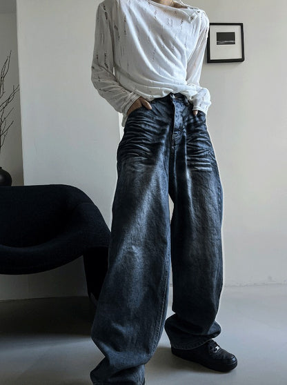 mud-Washing denim pants