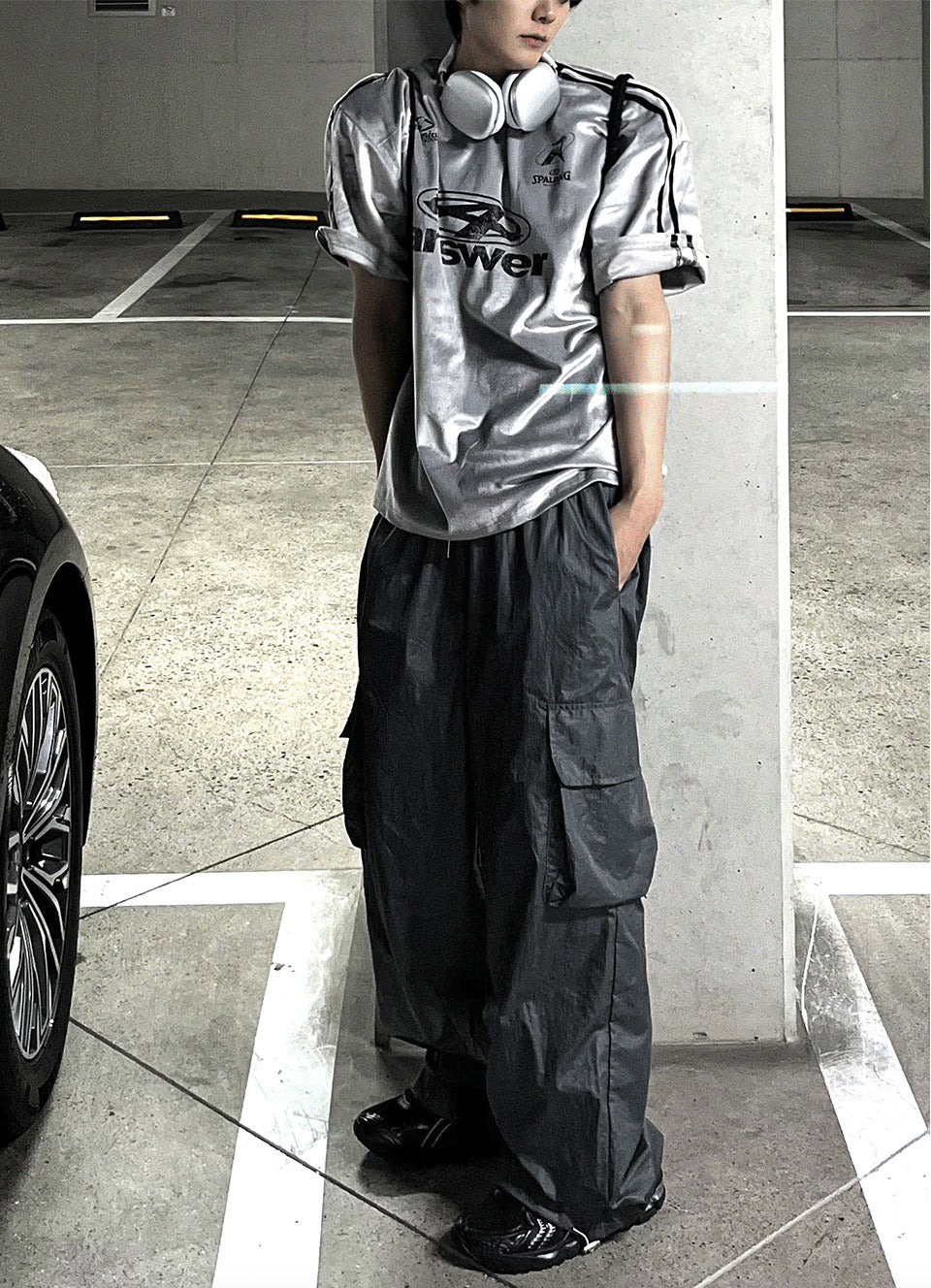 Glossy Wide Gorpcore Nylon Jogger Pants