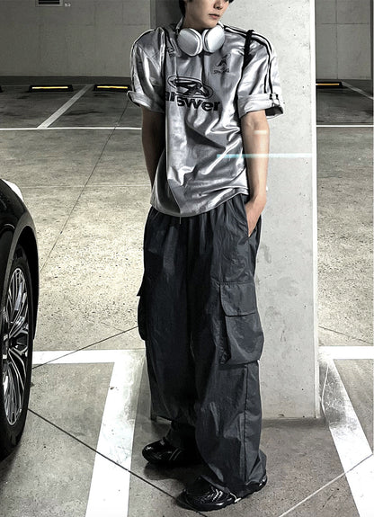 Glossy Wide Gorpcore Nylon Jogger Pants
